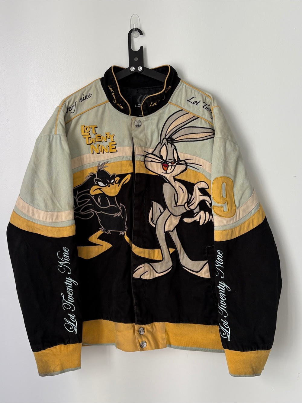 Vintage Looney Tunes Buggs Bunny & Daffy Duck Bomber Jacket - Black/Yellow/Cream